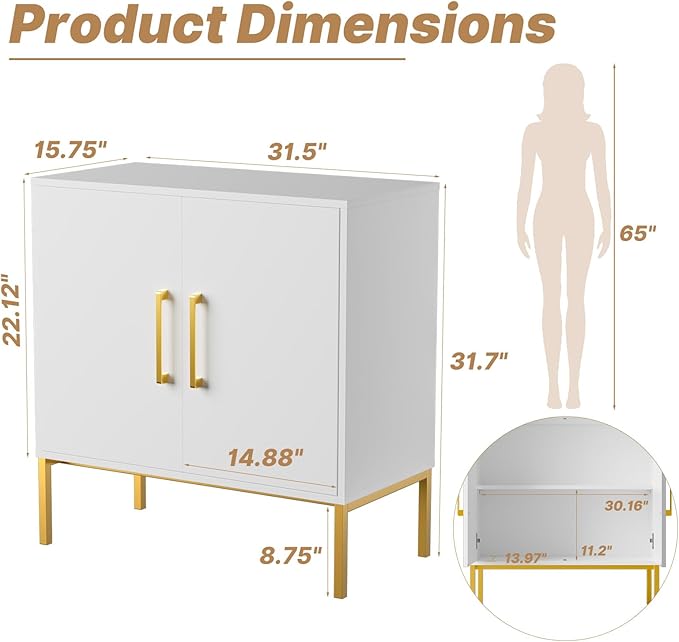 LYNSOM Storage Cabinet with Doors, Free Standing Living Room Cabinet, Modern Wood Buffet Sideboard for Kitchen, Bedroom, Hallway, Entryway, Office, White