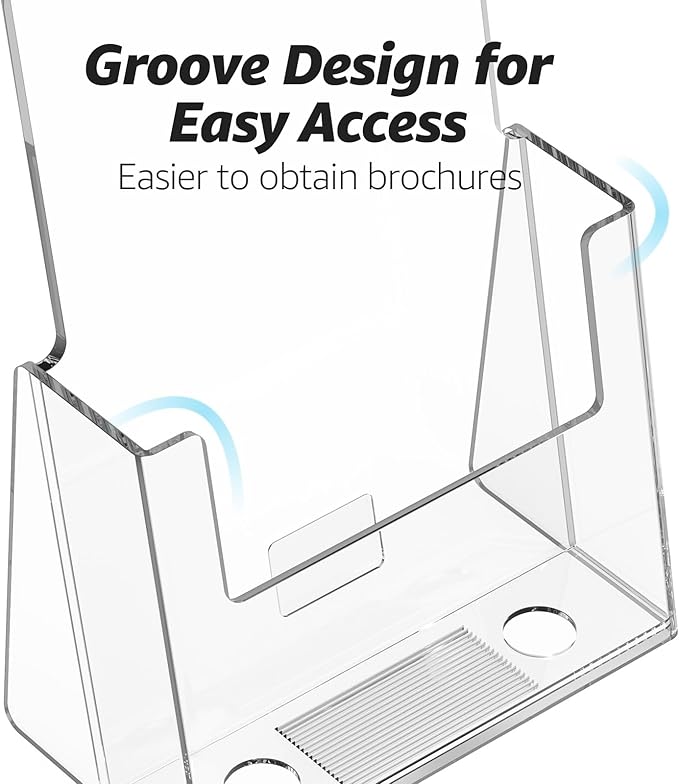 MaxGear Acrylic Brochure Holder 6 x 9 Inches, Clear Literature Holder Acrylic Countertop Organizer Plastic Flyer Display Stand Clear Bi-fold Magazine Holder for Pamphlet, Booklet, Menu, 6 Pack