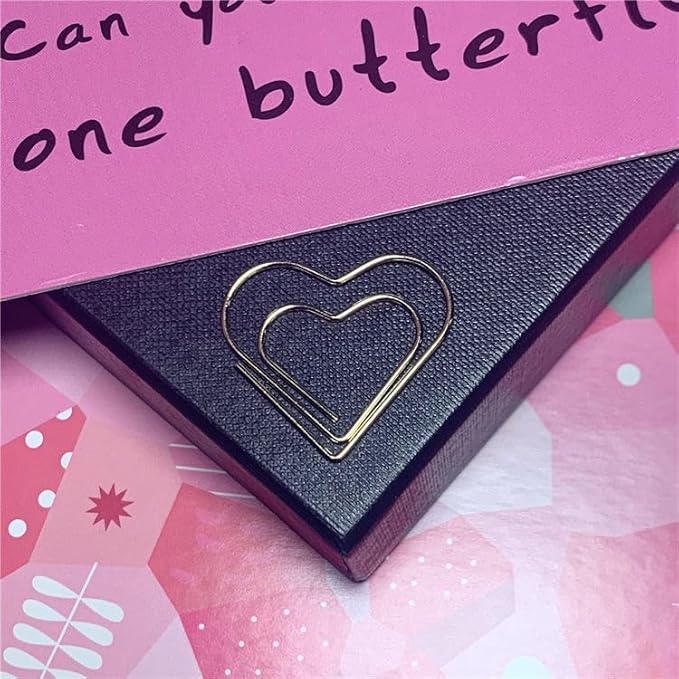 OWLFAVO 50pcs Heart Shape Paper Clips with Clear Box, Rose Gold and Yellow Gold, Funny Cute Paperclips Bookmarks Planner Clips for Fun Office Supplies School Gifts Wedding Decoration