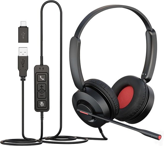 MAIRDI USB Headset with Microphone, PC Headset with Mic Noise Cancelling, Wired Computer Headset with Mute for Laptop Business Work Home Office Call Centers Teams Zoom Comfort