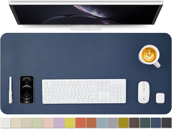 Leather Desk Mat - Non-Slip PU Desk Pad for Office and Home - Desk Organization and Accessories - Ideal for Large Mouse Pad and Desk Mats on Top of Desks (Dark Blue,36"x 17")