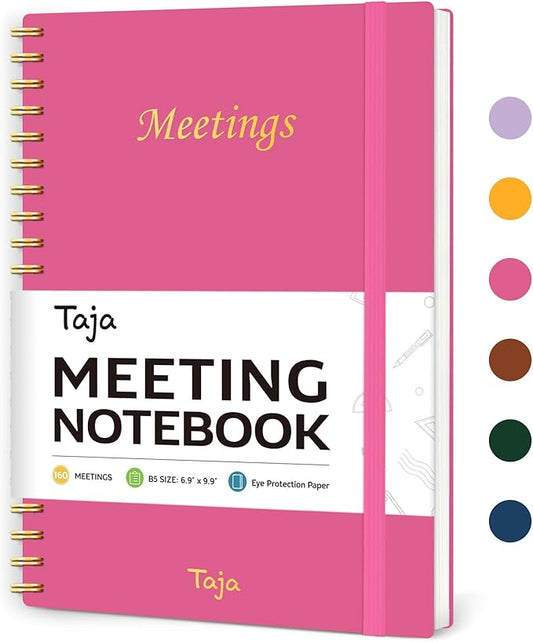 Meeting Notebook for Work Organization - Work Planner Notebook with Action Items, Agenda Planner for Note Taking, 160 Pages (6.9" X 9.9") Project Organizer for Men & Women - Berry Pink