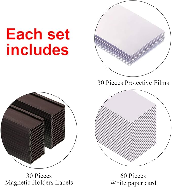 Magentic Label Holders 3x6 Inch, Magnetic Labels for Shelving，Magnetic Data Card Holders File Cabinet Labels,Pack of 30