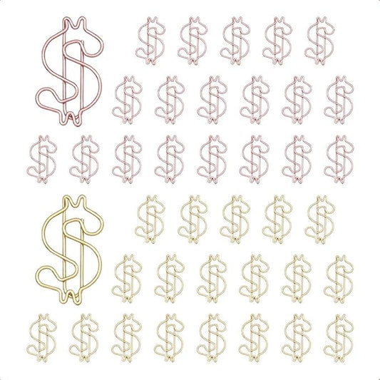 OWLFAVO 40pcs Dollar Shape Paper Clips with Clear Box, Rose Gold and Yellow Gold, Funny Cute Paperclips Bookmarks Planner Clips for Fun Office Supplies School Gifts Wedding Decoration