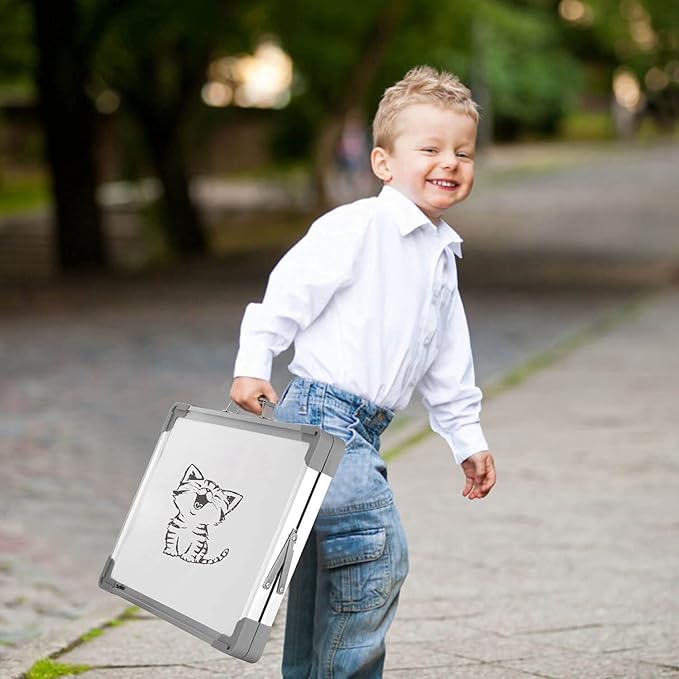 Magnetic Dry Erase Board with Calendar - Small Double Sided Whiteboard on Desktop with Monthly Schedule Planner, Portable Folding White Board on Table Top for Drawing, Teacher Students Classroom