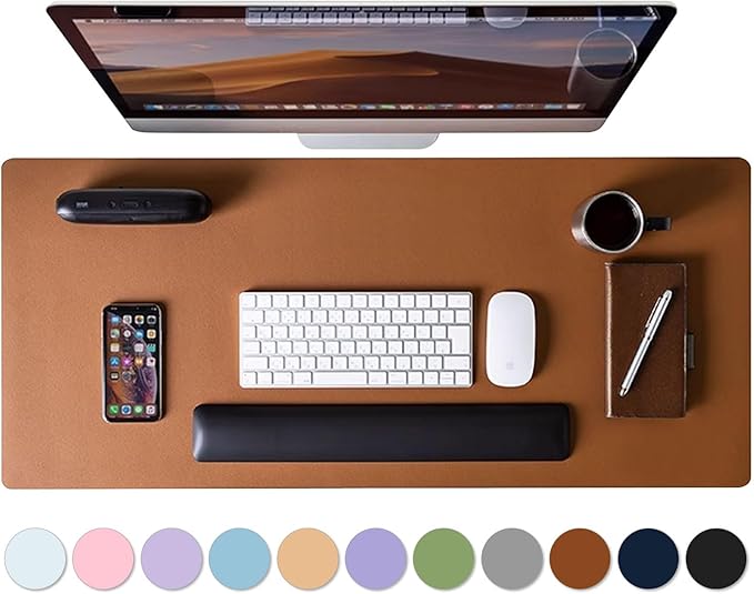Mouse Pad Desk Protector Mat, Large PU Leather Office Desk Mat, Non-Slip Desk Pad for Keyboard and Mouse, Waterproof Desk Blotter Pad for Writing, Wide & Smooth Laptop Desk Pads, Brown (17’’X36’’)