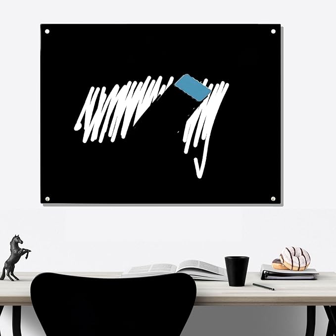 Magnetic Glass Writeboard 48"x36" Premium Tempered Dry Erase Boards Wall Mounted Frameless Whiteboard Bulletin Message Boards (Black)