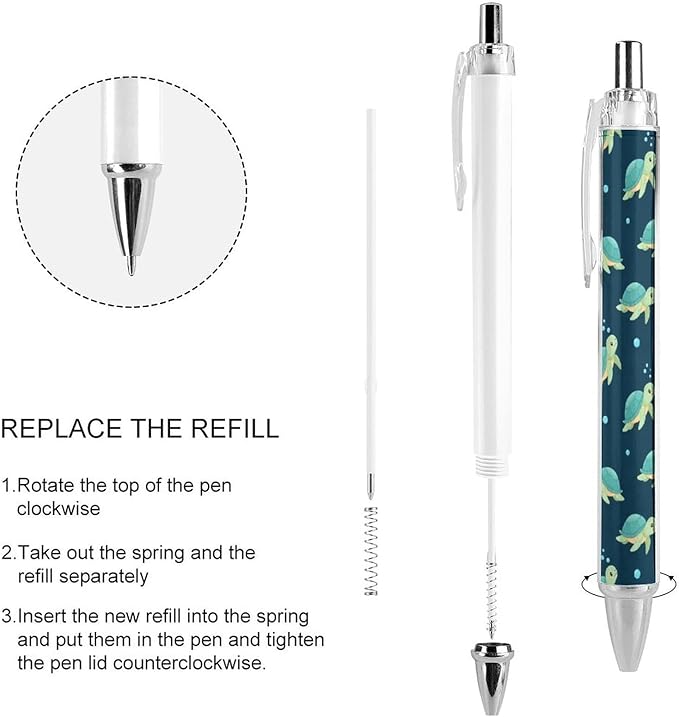 2 Pcs Sea Turtles Green Pens with Refillable Black Ink, 0.5mm Retractable Ballpoint Pens Cute Ballpoints Pen for Home Accessories Stationary