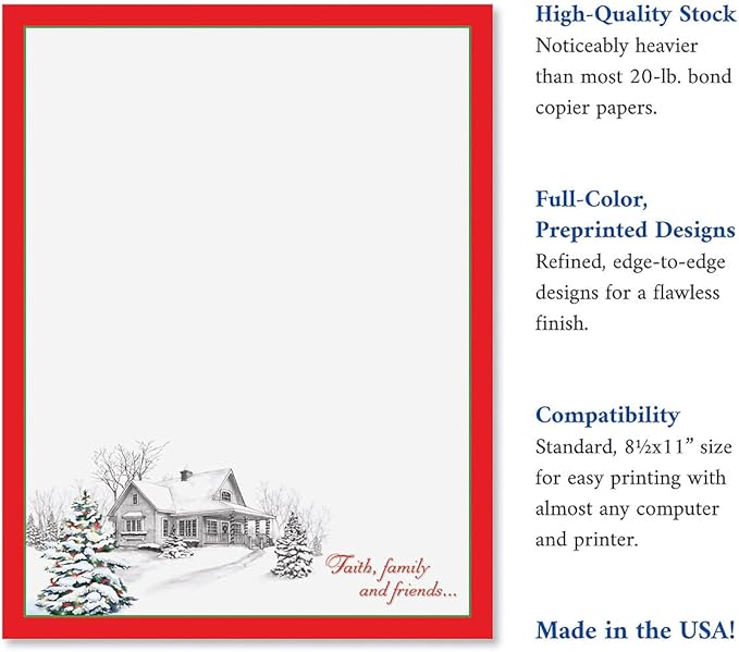 Winter Home Christmas Stationery - Holiday Letters, Printer Paper, 25 Sheets, 8½ x 11 Inch, by Current