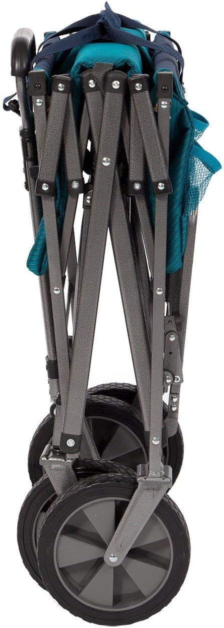 MacSports Double Decker Wagons Carts Heavy Duty Foldable Outdoor Collapsible Cart Portable Lightweight Utility Cart, All Terrain Sports Wagon for Camping Gear, Groceries, and More (Teal)