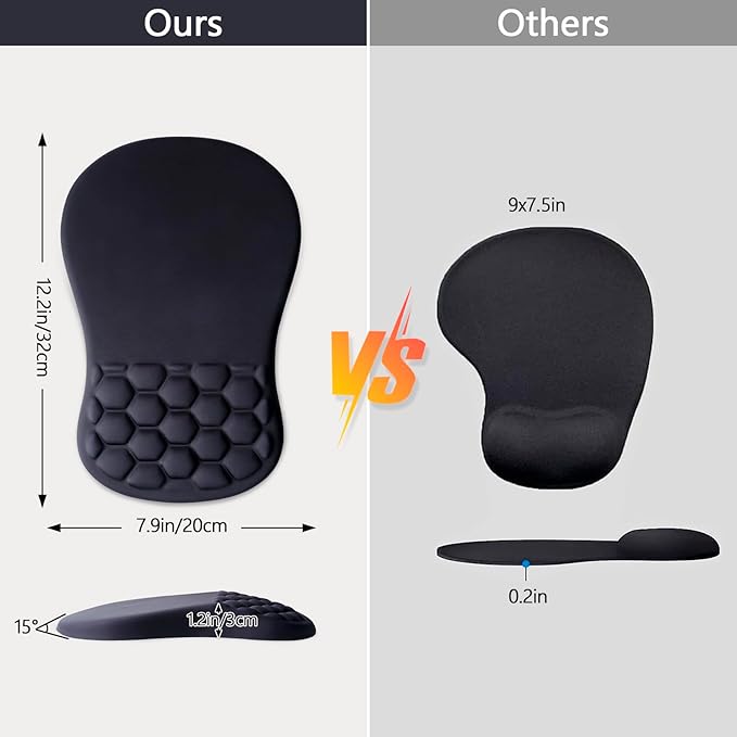 Mouse Pad Wrist Support, Ergonomic Mouse Pad with Wrist Rest, Comfortable Computer Mouse Pad for Laptop, Pain Relief Mousepad with Non-Slip PU Base Black