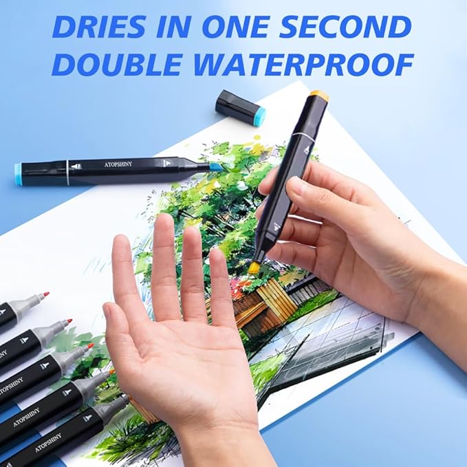 Alcohol Markers 262 Colors Drawing Pens Set Dual Tip Permanent Art Markers for Kids and Adult Gifts -262 Black shell Refillable