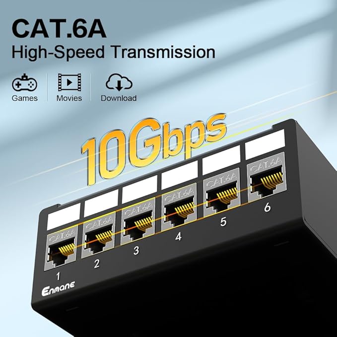 Patch Panel 6 Port CAT6A Keystone Patch Panel Shielded Network for Home/Office(1U 6Port, CAT6A)