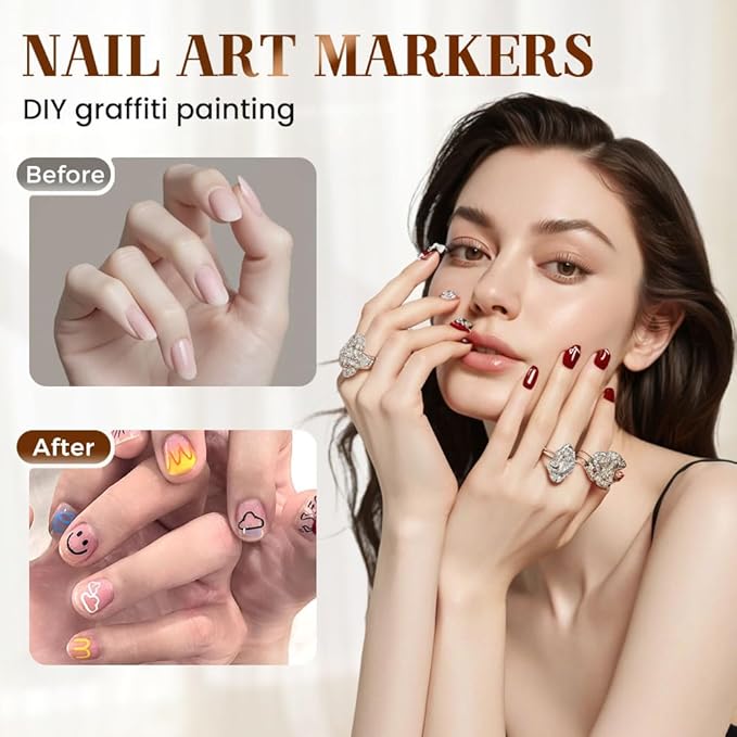 12 Colors Nail Art Pens Set, Nail Art Markers Polish Pen for 3D Nail Art, Drawing Painting Liner Brush for DIY Nail Art Beauty Adorn Manicure Tools (Cololful)