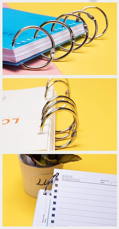 Loose Leaf Binder Rings 1-Inch（100 Pack） Office Metal Book Rings, Nickel Plated Steel Key Rings for School，Sliver