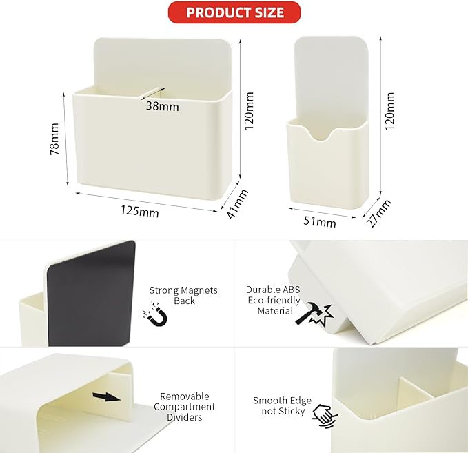 Magnetic Pen Holder,2 Pack Magnetic Dry Erase Marker Holder with Generous Compartments,Strong Magnet Storage Marker Pen Pencil Organizer for Refrigerator,Whiteboard,Locker Accessories