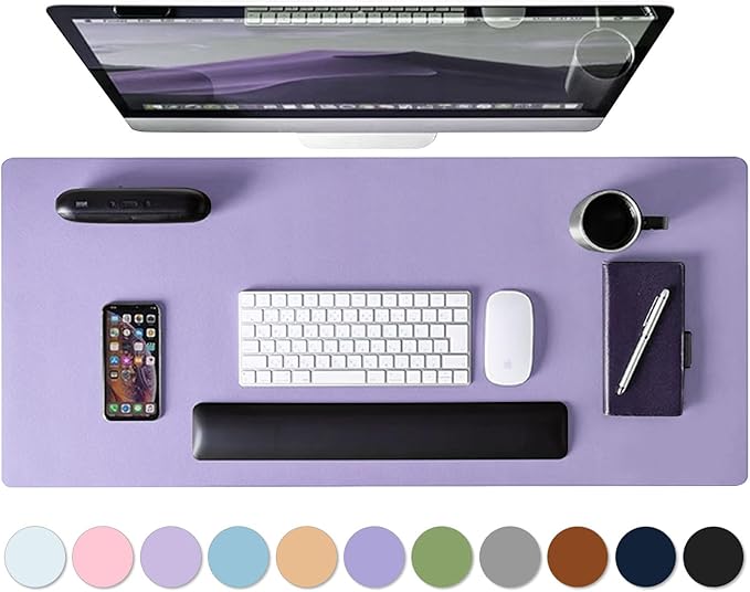Leather Desk Pad Protector, Mouse Pad, Non-Slip Computer Mat for Desk, PU Leather Office Desk Mat for Home & Office, Waterproof Laptop Desk Blotter for Keyboard and Mouse, Taro Purple (13.7''X23.6'')