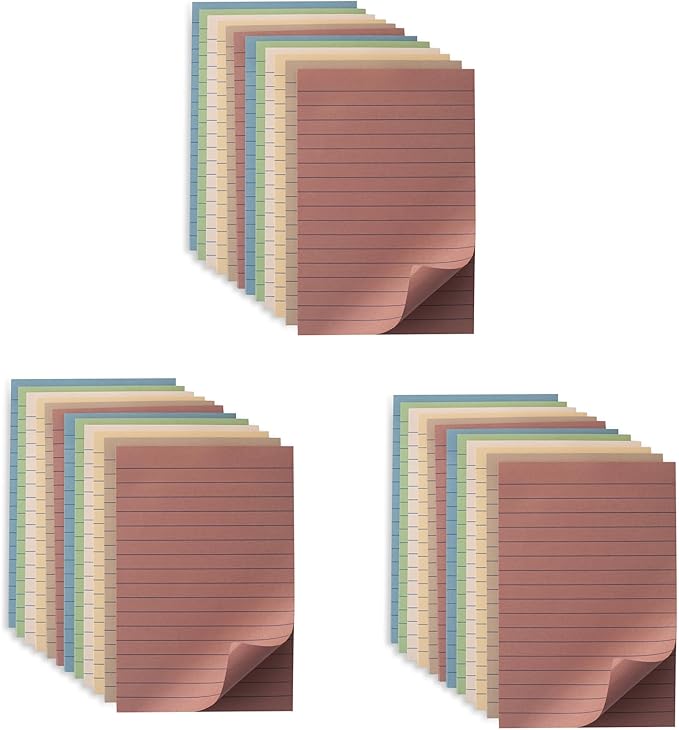 (36 Pack) Lined Sticky Notes 4x6 in Ruled Stickies Super Sticking Power Memo Pads Vintage Colors