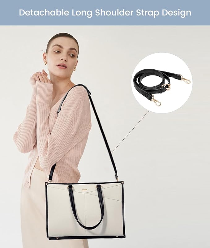 LOVEVOOK Laptop Bag for Women, 15.6 inch Laptop Tote Work Bag Cancas Casual Handbag for Travel Lightweight Shoulder Bag,Black White