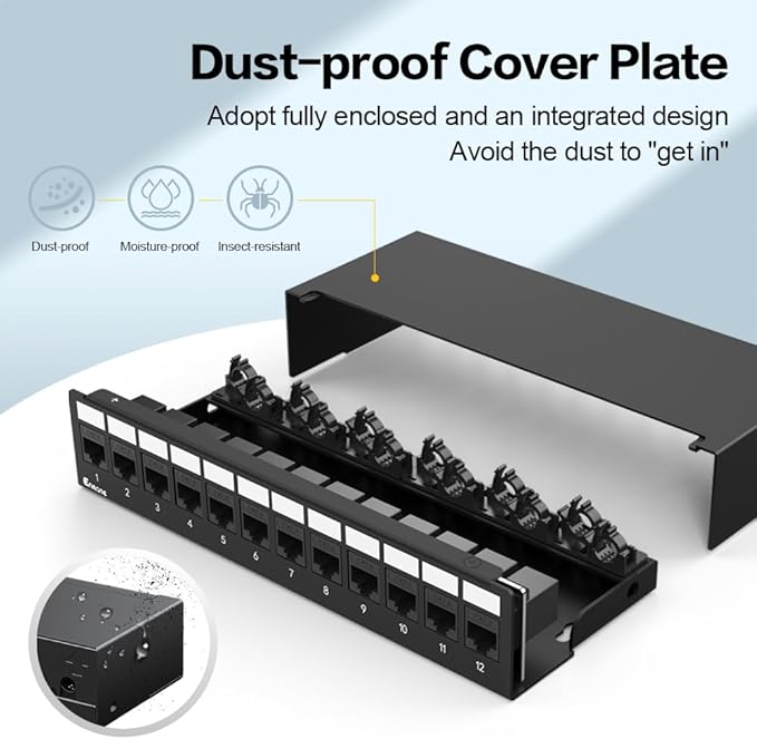 12Port Patch Panel CAT6 Keystone Patch Panel Shielded Network Patch Patch with Smart Cable Management for Home/Office Network (1U 12Port, CAT6)