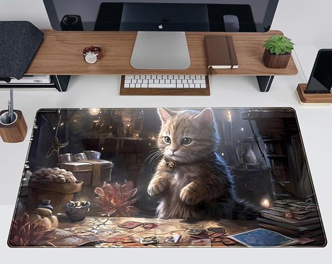 Lotus Cat XL Extended Large Gaming Mouse Pad - Black Magic Mystical Zone Gaming Desk Mat - Computer Laptop Keyboard and Mouse Mat Desktop Protector - 31.5 x 15.8 in