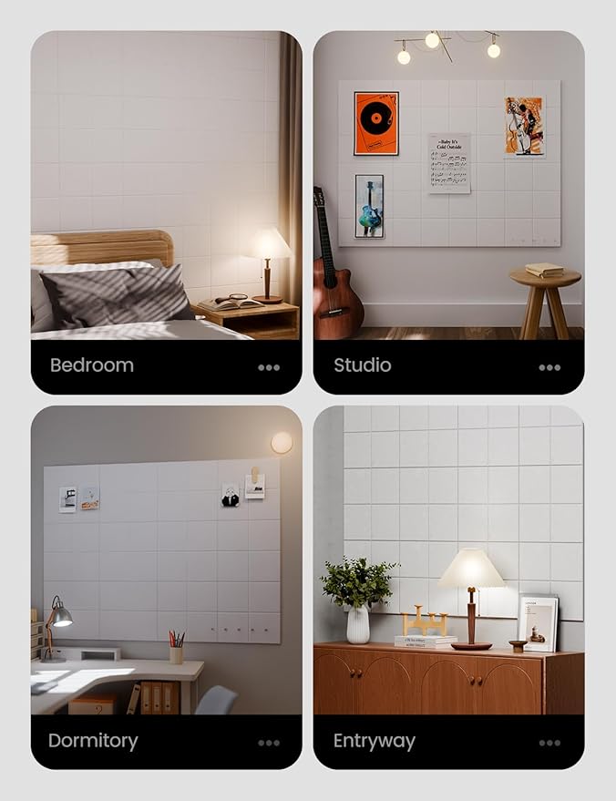 Large Felt Bulletin Board 48" x 36" Cork Board Alternative-12 Pack with 70 Safe Removable Adhesive Tabs, Cork Boards for Walls Cork Board for Home Office Classroom Pin Board-Milky White