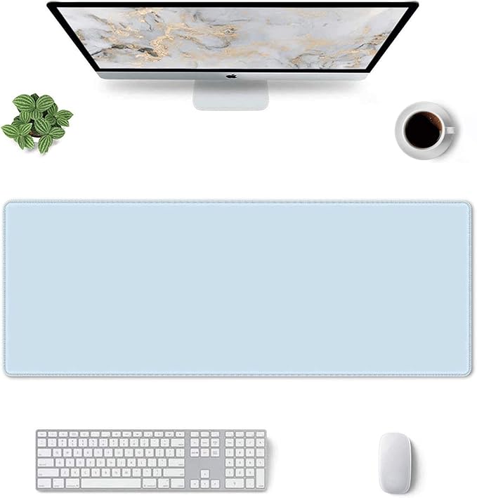 Light Blue Extended Large Gaming Mouse Pad XL 31.5"x11.8" Non-Slip Rubber with Stitched Edges, Extra Long Desk Mat Computer Laptop Writing Mat for Desktop Office Home