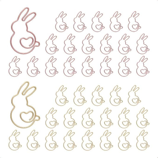 OWLFAVO 40pcs Bunny Shape Paper Clips with Clear Box, Rose Gold and Yellow Gold, Funny Cute Paperclips Bookmarks Planner Clips for Fun Office Supplies School Gifts Wedding Decoration