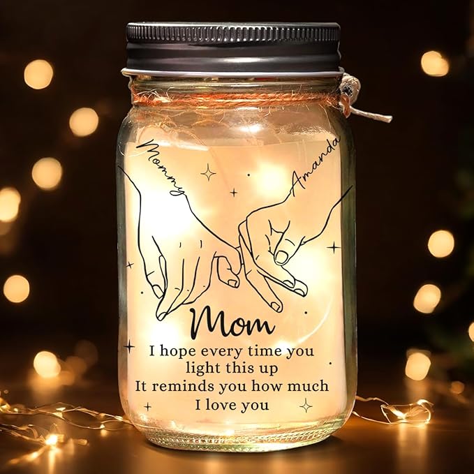 Mom, The Heart Of The Family Personalized Mason Jar Light, Mothers Day Birthday Gifts for Mom Grandma Sister Family, Mother Daughter Gifts for Her, Centerpiece Table Decorations
