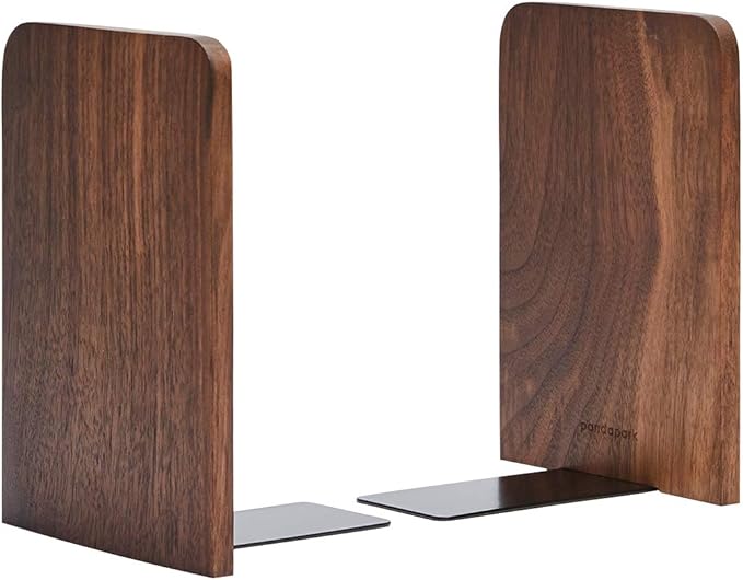 Pandapark Wood Bookends,Non-Skid Bookend for Shelves,Heavy Duty Bookends,Book Stand for Books/CDs,1 Pair