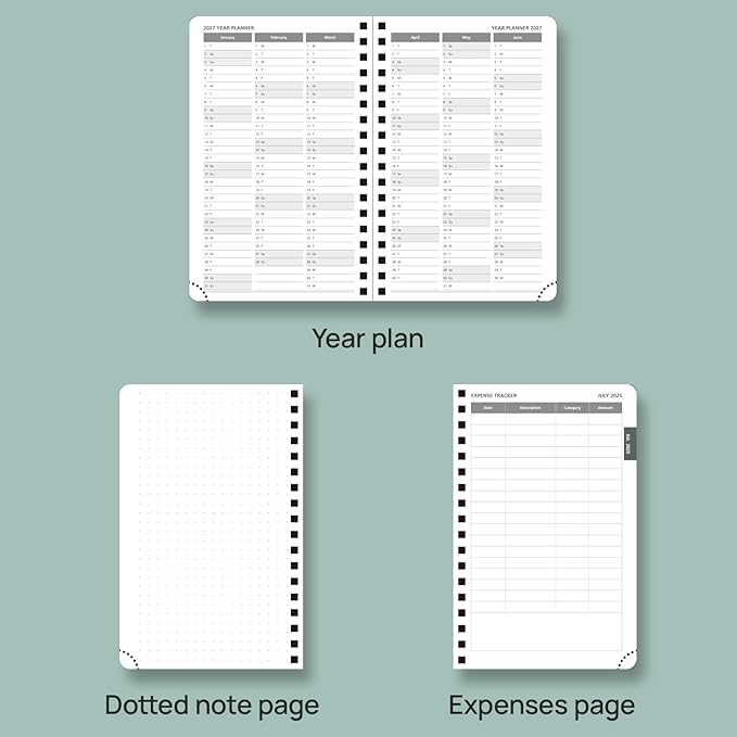 POPRUN Monthly Planner 2025-2026 Pocket Size (4" x 6.25") 18 Months Calendar (Jul 2025 - Dec 2026) - 4 Pages per Month with Monthly Expense & Notes, Sunday Start, Leather Cover - Blue Green