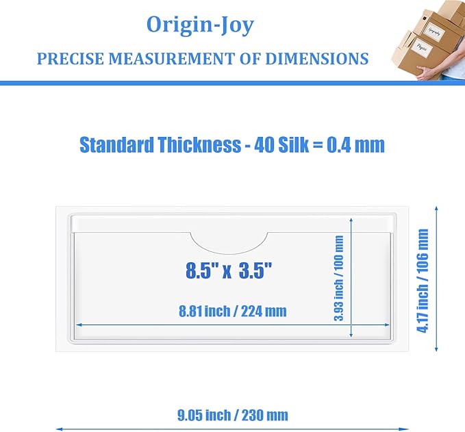 Origin-Joy 25 PCS Self-Adhesive Index Label Pockets, Clear Plastic Peel & Stick Card Holders with Top Open for Loading (8.5 x 3.5 inch)