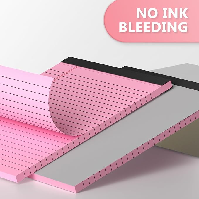 Note Pads 5x8, Narrow Ruled Legal Pad, Writing Pads 5x8, Colored Legal Pads, Pink Legal Pad,Small Note Pad, 30 Sheet/Notepad, 6 Pack Multicolor Lined Paper, Mini Legal Pads for School,Business,Home