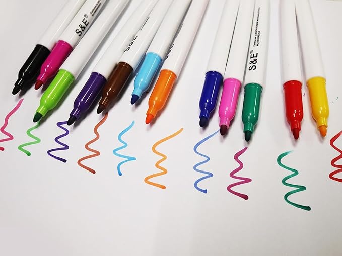 S & E TEACHER'S EDITION 24 Pcs Dry Erase Markers, 12 Assorted Colors with Low-Odor Ink, Fine Tips Whiteboard Markers, for School, Office, Home