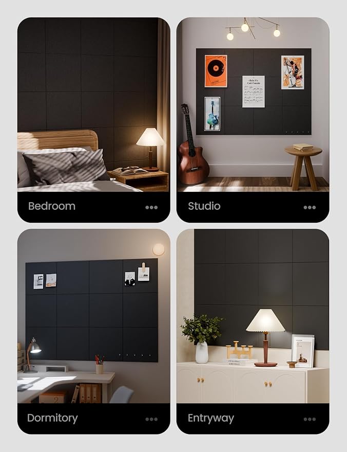 Large Felt Bulletin Board Large 48" x 36" Cork Board Alternative-12 Pack with 70 Safe Removable Adhesive Tabs, Cork Boards for Walls Cork Board for Home Office Classroom Pin Board - Black