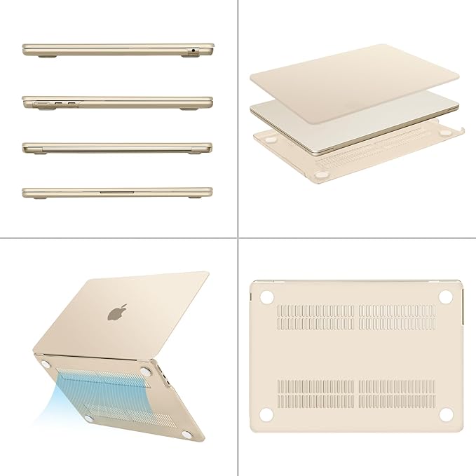 MOSISO Compatible with MacBook Air 13 inch Case 2025 2024 2023 2022 M4 A3240 M3 A3113 M2 A2681, Plastic Hard Shell&Keyboard Cover&Screen Film&Type C for MacBook Air 13.6 inch Case, Starlight