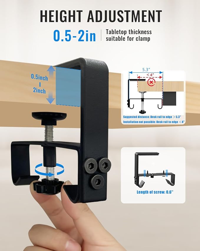 No Drill Cable Management Under Desk, 36" Cord Organizer for Table, Clamp/Screw Mount Cable Tray, Premium Black Fabric Desk Cord Management Tray for Office, Home (Large (36 Inch))