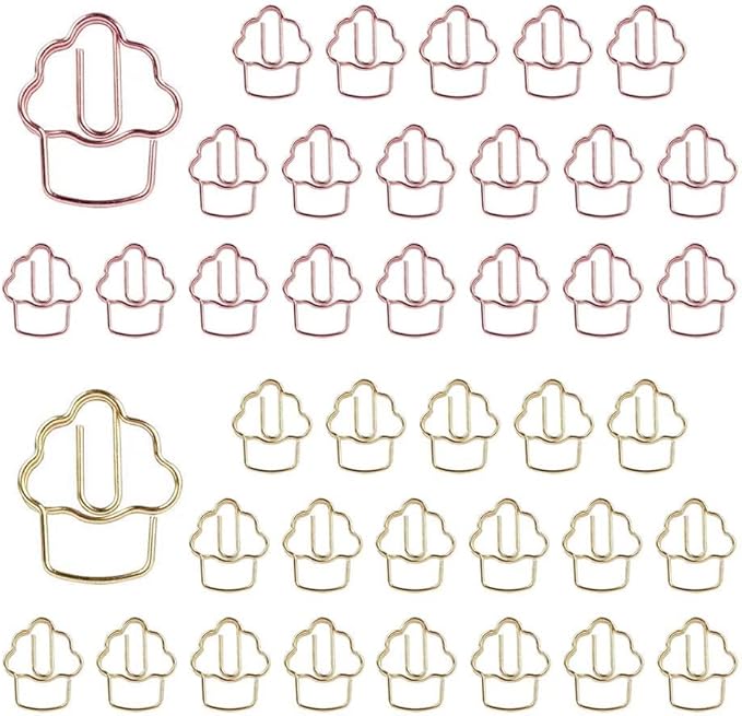 OWLFAVO 40pcs Cake Shape Paper Clips with Clear Box, Rose Gold and Yellow Gold, Funny Cute Paperclips Bookmarks Planner Clips for Fun Office Supplies School Gifts Wedding Decoration