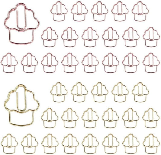 OWLFAVO 40pcs Cake Shape Paper Clips with Clear Box, Rose Gold and Yellow Gold, Funny Cute Paperclips Bookmarks Planner Clips for Fun Office Supplies School Gifts Wedding Decoration