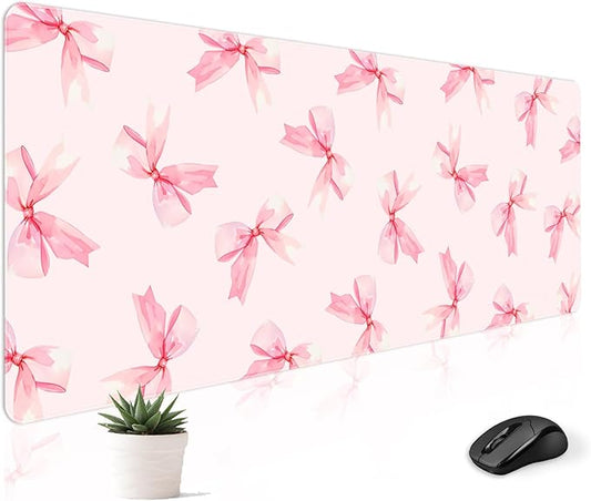 Mousepad Desk Mat Gaming Large Keyboard Cute Office Desktop Computer Laptop XXL Long Big Kawaii Aesthetic Girly Pretty Design Women Girl Gamer Oversized Wide 30x12'' Mousepad, Pink Bow