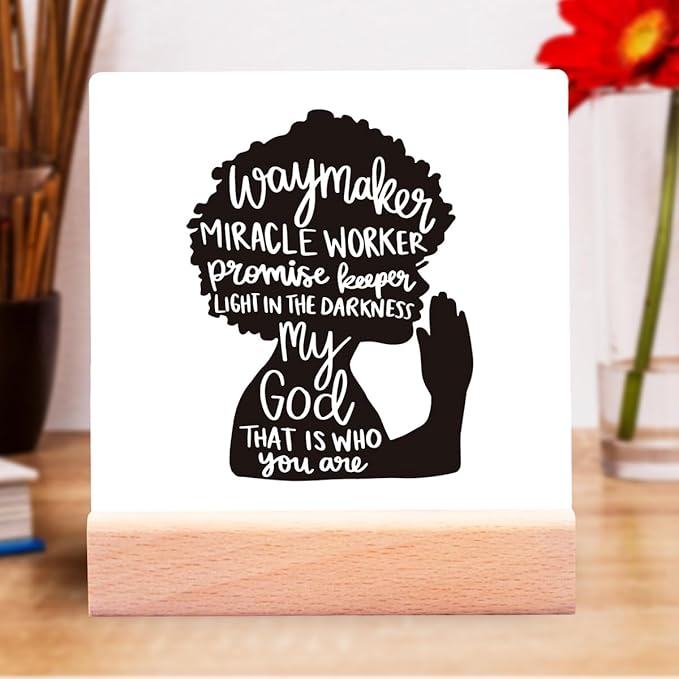 Motivational Quotes Office Desk Decor for Women Girls,Way Maker Miracle Worker Promise Keeper Ceramic Plaque Sign for Office Desk Shelf Decor,Gifts for Friends Coworkers