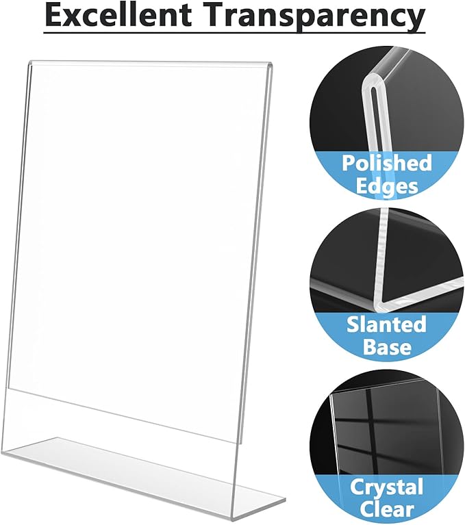 MaxGear Sign Holder 8.5x11 inches, Acrylic Sign Holder Slant Back Sign Holder Clear Sign Holder Plastic Paper Holder Table Top Sign Holder Plastic Display Stand for Office, Store, 10 Pack
