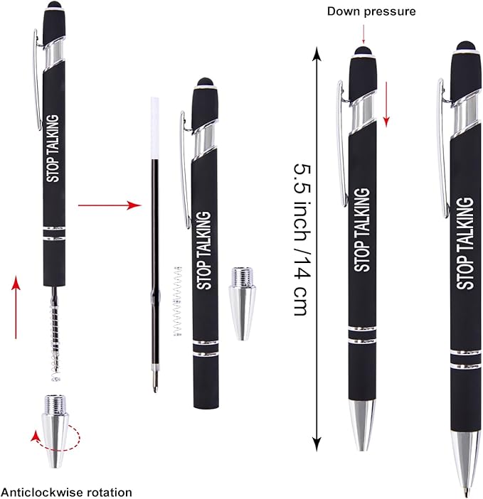 Funny Pens, 12 Pcs Fine Point Smooth Writing Pens, Sarcastic Ballpoint Pens with Touch Stylus Tips, Black Ink 1.0 Mm Snarky Pens, Gift Office Desk Accessories