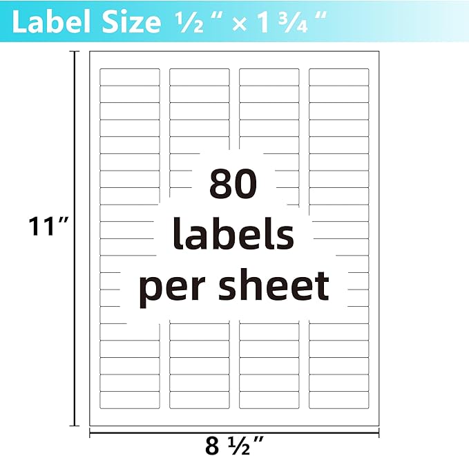 Printable Address Labels,0.5"x1.75" Self-Adhesive Return Stickers for Printer,2000 Blank Label,Personalized Mailing Labels for Envelopes,for Home,Office,or Small Business Use