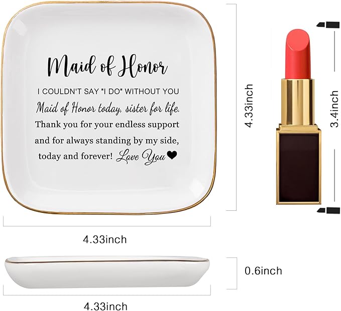 Maid of Honor Gifts Ring Jewelry Dish - Maid of Honor Today, Sister for Life, Bridesmaid Proposal Gifts for Wedding Day Matron of Honor Gifts from Bride