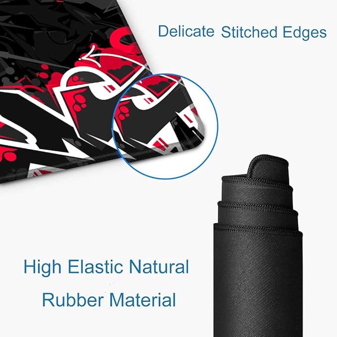 Mouse Pad Gaming, Large XXL Mouse Pads, Non-Slip Rubber Base Mousepad, Keyboard Mouse Mat Desk Pad with Stitched Edges, 31.5x11.8 inch Black Red