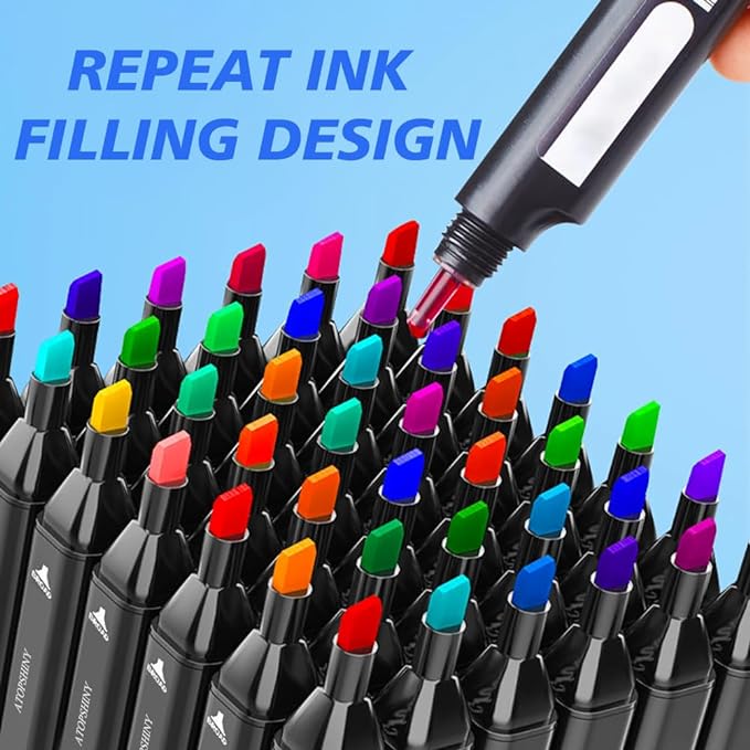 Alcohol Markers 262 Colors Drawing Pens Set Dual Tip Permanent Art Markers for Kids and Adult Gifts -262 Black shell Refillable