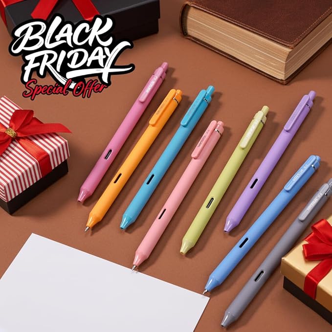 WRITECH Fine Point Gel Pens: 8ct 0.5mm Multi Colored Ink Colors Retractable Pen for Smooth Writing Note Taking Journaling Assorted Coloring No Bleed & Smear & Smudge (Vintage Set)