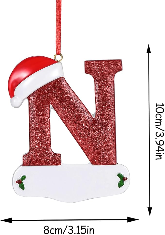 Personalized 26 Letters Ornaments for Christmas Tree 2025, Custom Christmas Ornament with Family Member's Names 3D Resin Xmas Hanging Pendant Original Gifts for Family Friends(N)