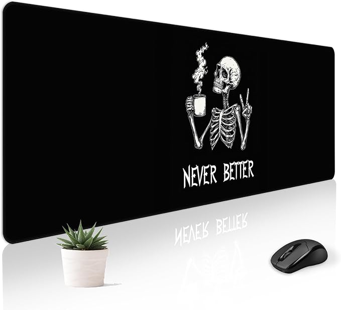 Mousepad Desk Mat Gaming Large Keyboard Cute Office Desktop Computer Laptop XXL Long Big Kawaii Aesthetic Girly Pretty Design Women Girl Gamer Oversized Wide 30x12'' Mousepad, Skeleton Coffee